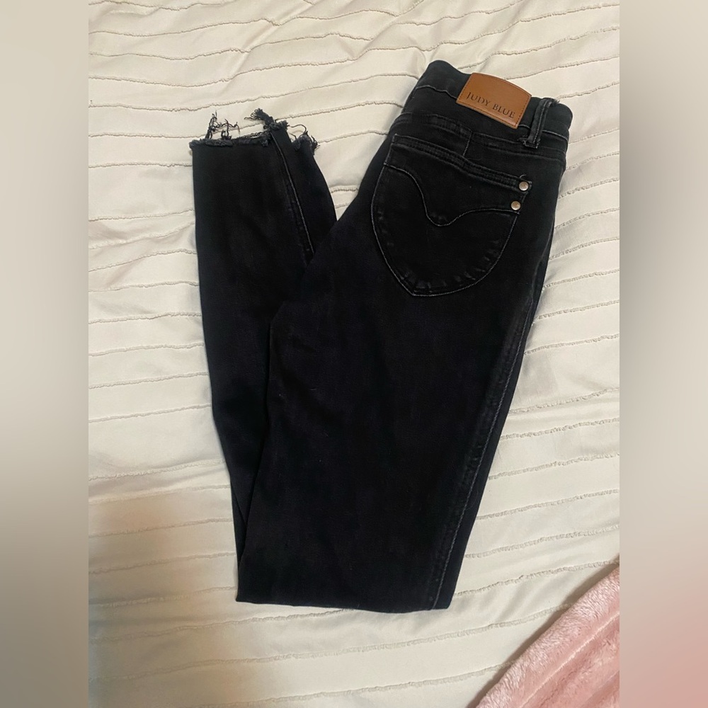 Judy Blue Distressed Black Ankle Jeans